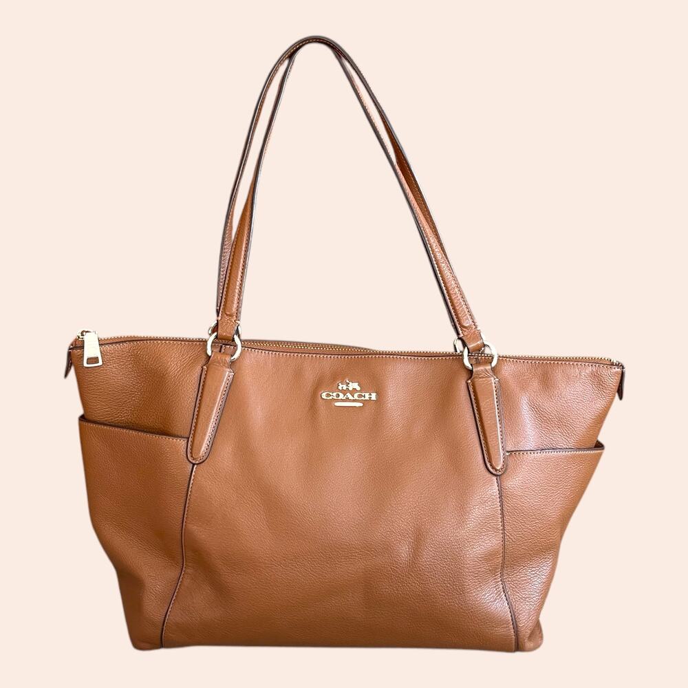 COACH F37216 Ava Tote Pebbled Leather Saddle Brown Gold